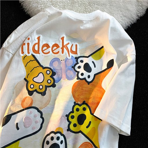เสื้อยืดแขนสั้นลายแมวกราฟฟิตีเสื้อยืดแขนสั้นการ์ตูนสนุกเสื้อคู่รักผ้าฝ้ายแท้สำหรับผู้ชายและผู้หญิง