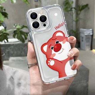 เคสโทรศัพท์มือถือแบบนิ่ม ใส ลายหมีสตรอเบอร์รี่น่ารัก สําหรับ iphone 14promax 13 12 11 7Plus 7 8 X XR XSMax