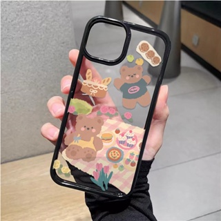 เคสโทรศัพท์มือถืออะคริลิคใส แบบแข็ง ลายหมีปิกนิก สําหรับ iphone 14promax 11 13 12 7Plus 8 X XS Max