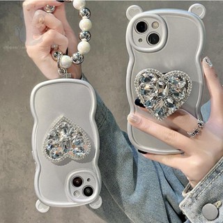 เคสโทรศัพท์มือถือ ลายหัวใจ ประดับเพชร พร้อมขาตั้ง สําหรับ Apple iPhone 14pro MAX 14 13 12 11 i12 11 Pro XS MAX XR i8 i7 I6