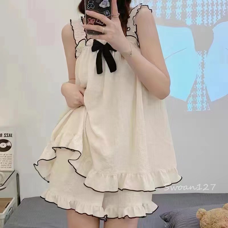 ชุดนอนกระโปรงเดรสสายเดี่ยว สไตล์หวาน ผ้านุ่มสบาย ลายผลไม้ Swoan127
