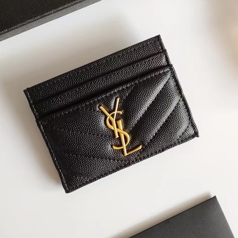 [with Box] Quality Saint Laurent Female Leather Card Holder, New Ysl Coin Holder