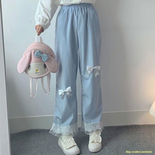 พร้อมส่ง #🔥Soft Girl Casual Pants Women s New Bowknot Girls  Nine-point Pants