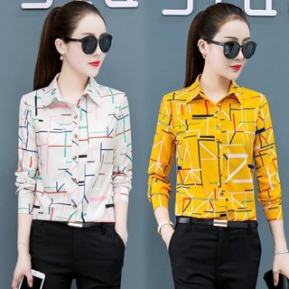 เสื้อเชิ้ตผู้หญิง เสื้อลายสก๊อตผู้หญิงเกาหลีแขนยาวหลวมขนาดใหญ่อารมณ์เสื้อ 2023 ใหม่แฟชั่นลำลองสุภาพสตรีเสื้อ