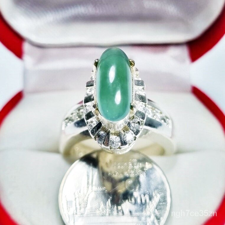 เมล็ด (JG031) แหวนหยก พม่าแท้ Jadeite Type A แหวนหัวหยก ตัวเรือนลำลอง ใหม่ไซส์haohao123 ใหม่ เพาะ