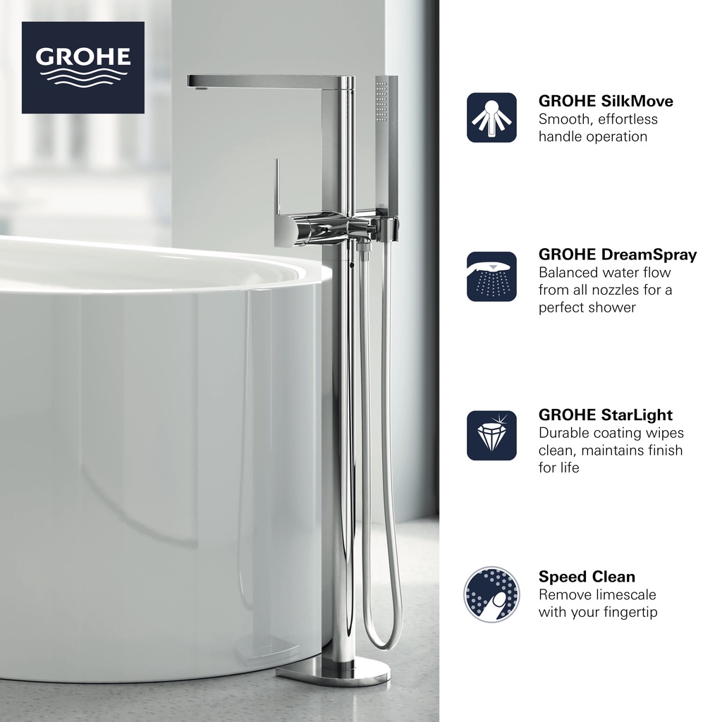 GROHE PLUS ก๊อกผสมอ่างอาบแบบตั้งพื้นพร้อมชุดฝักบัว 23846003 ก๊อกอ่างล้างหน้า อะไหล่ห้องน้ำ อุปกรณ์ ส