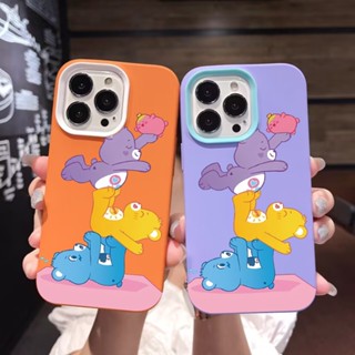 เคสโทรศัพท์มือถือ ซิลิโคน ลายหมีสีรุ้ง 3 in 1 สําหรับ iPhone 14Promax 13 12 11 7Plus X XR