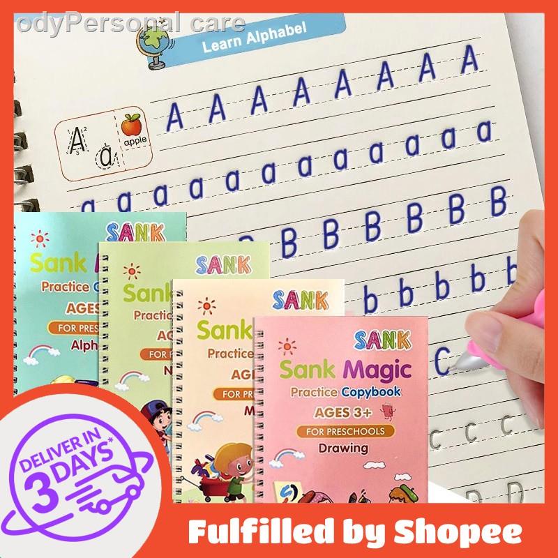 ♣4 Books/Sets of Children's Magic Books, Reusable 3D Calligraphy Copybooks, English Number Lettering