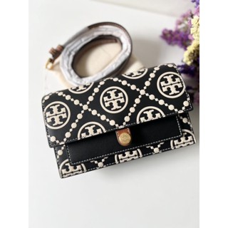 💥รุ่นใหม่คร้า กระเป๋าสะพาย สีดำลายTory  สวยมากกก👜🥳NEW Tory Burch T Monogram Contrast Embossed Chain Wallet