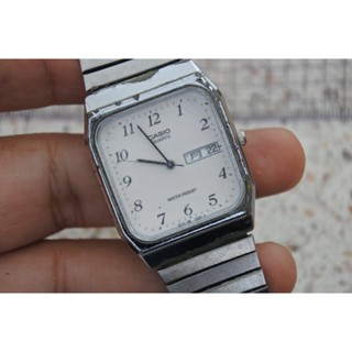 นาฬิกา Vintage มือสองญี่ปุ่น CASIO MQ-518 ระบบ QUARTZ ผู้ชาย ทรงสี่เหลี่ยม กรอบเงิน หน้าขาว หน้าปัด 31มม