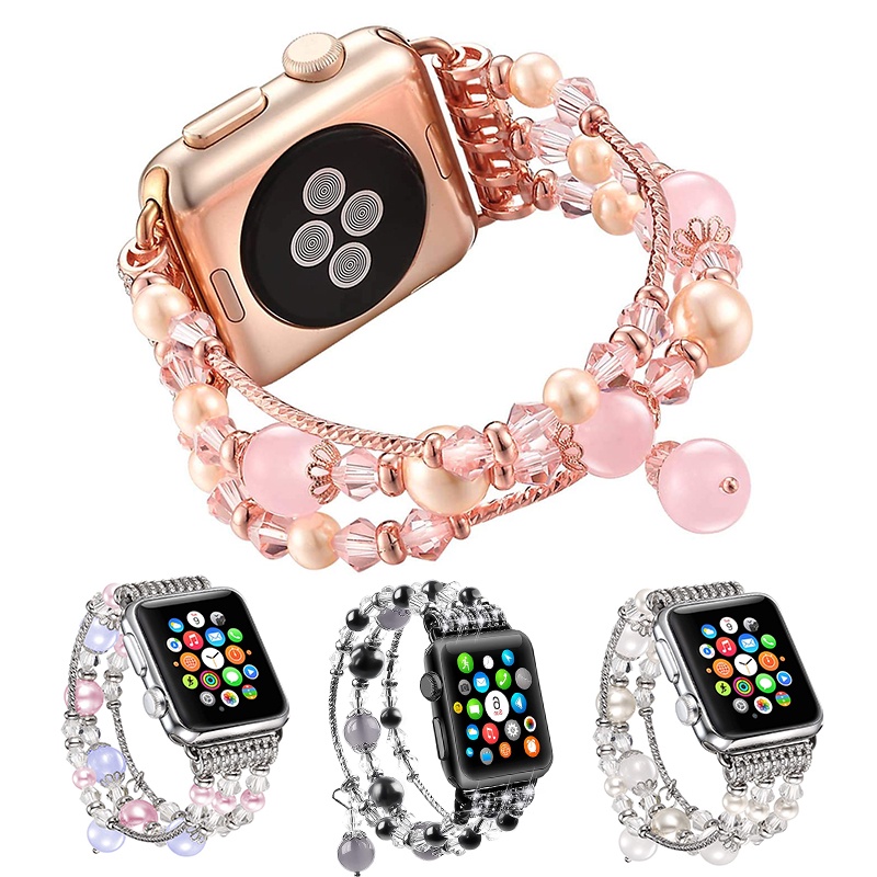 สายนาฬิกา applewatch สายนาฬิกาสำหรับ Apple Watch 7 6 SE 5 4 3 Band 38 42mm 40MM 44mm 41MM 45MM Women Pearl Link สายนาฬิก