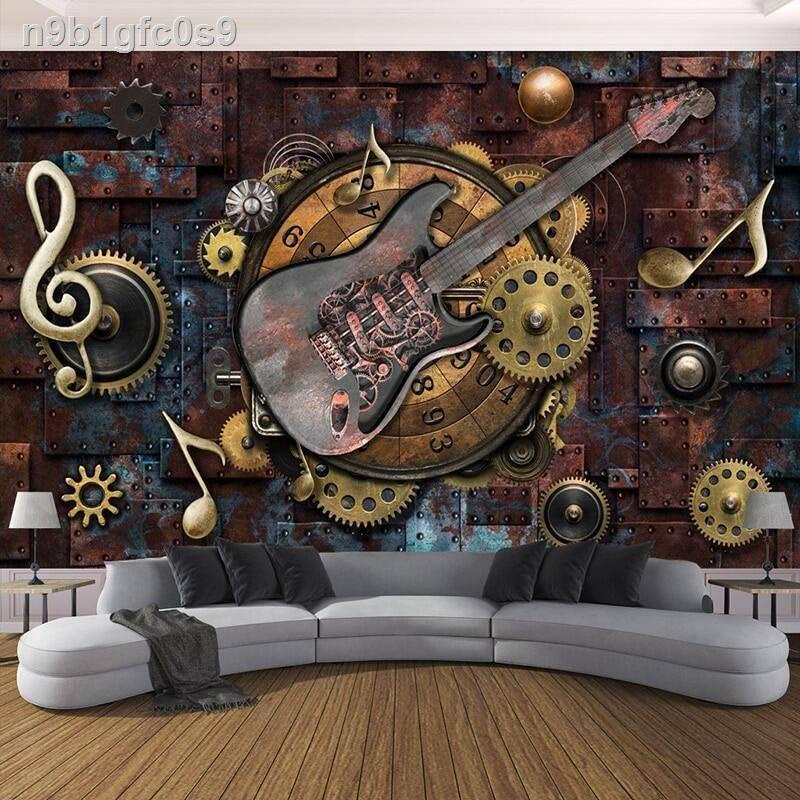Custom Photo 3D wall wallpaper Retro Electric Guitar Musical Notes Restaurant Bar KTV Cafe 3D Art Wa