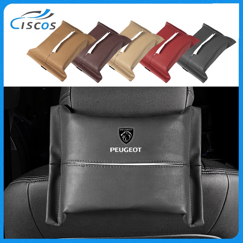 Ciscos หนัง ที่ใส่ทิชชู่ในรถ เบาะรองหลังรถยนต์ กล่องกระดาษทิชชู่ ของแต่งรถยนต์ สำหรับ Peugeot 406 3008 2008 405 5008 306 206 408