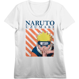 เสื้อยืดคอกลมแขนสั้นสีขาวของผู้หญิงตัวละคร Naruto แถบสีส้ม