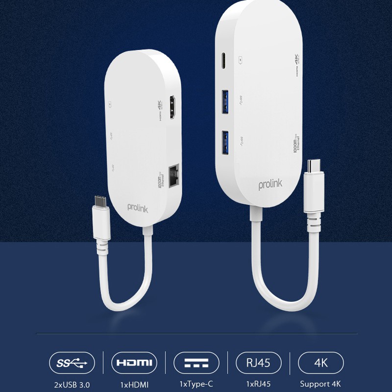 PROLINK USB-C to RJ45, HDMI, USB3.0, Typc-C(PD) Adapter MP468