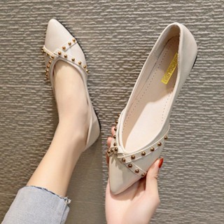 🔥👠รองเท้าผู้หญิง🔥👠ใหม่ผู้หญิงฤดูร้อนรุ่นเกาหลีสีดําชี้นิ้วเท้าตื้นรองเท้าแบนอเนกประสงค์รองเท้าส้นแบนมืออาชีพ