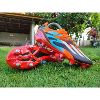รองเท้าฟุตบอล Adidas X Speedportal.1 Messi Sg Sol Tapak Pull Besi สีดํา สีส้ม สีฟ้าอ่อน
