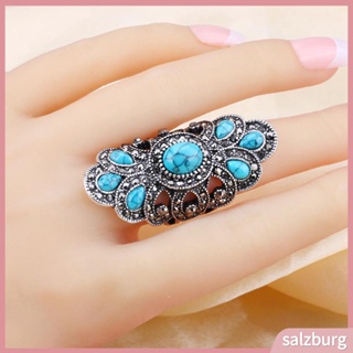 (salzburg) เครื่องประดับแหวนนิ้วมือ symmetric rhinestone วินเทจสีเขียวขุ่น