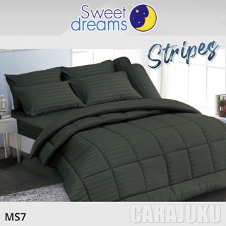 SWEET DREAMS ชุดผ้าปูที่นอน ลายริ้ว สีเขียวเข้ม Dark Green Stripe MS7 #สวีทดรีมส์ ชุดเครื่องนอน ผ้าปู ผ้าปูเตียง ผ้านวม