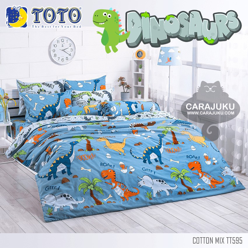 TOTO ชุดผ้าปูที่นอน 3.5ฟุต 5ฟุต 6ฟุต ลายไดโนเสาร์ Dinosaurs TT595 สีฟ้า #โตโต้