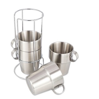 derndong แก้วกาแฟ แก้วสแตนเลสสตีล ชุดแก้วสแตนเลส สำหรับปิกนิค ตั้งแคมป์ Stainless Steel ชุด 4 ใบ 2 ชั้น