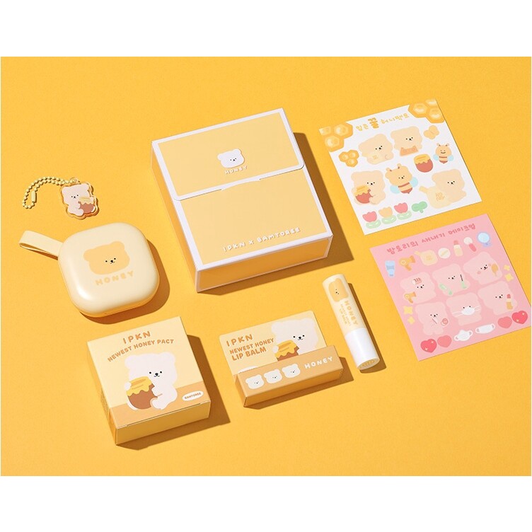 แป้งฝุ่นtranslucent powderและลิปบาล์มจากเกาหลี IPKN – Bamtori newest honey pact & lip balm #N23
