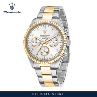 [2 Years Warranty] Maserati Competizione 43mm Silver Gold Stainless Steel Chronograph Mens Quartz Watch R8853100021