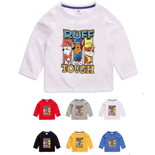 ** สปอต ** Paw Patrol เสื้อยืดเด็กแขนยาว 6 สีลายการ์ตูนเสื้อยืดเด็กผ้าฝ้าย