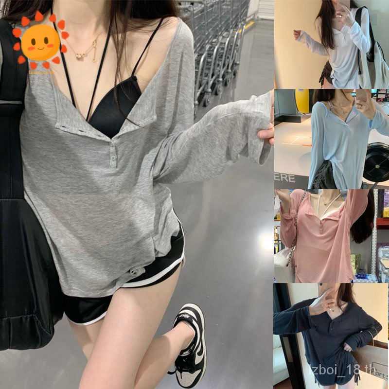 เสื้อยืดแขนยาวทรงหลวม สไตล์เกาหลี เสื้อยืดแขนยาว