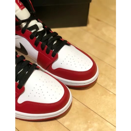 ◑nike Air Jordan 1 Mid Chicago White Red Littleรองเท้าผ้าใบผู้ชาย