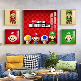 ภาพจิตรกรรม ลายการ์ตูนเกม Super Mario Mario คุณภาพดี สําหรับตกแต่งผนังห้องนอน ห้องนั่งเล่น พื้นหลังโซฟา