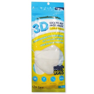 Link Care 3D FACE MASK PM2.5 หน้ากากอนามัยแบบสามมิติ(คละสี) บรรจุ 3 ชิ้น