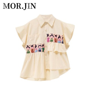 [Fei Fanmei] เสื้อยืดแขนสั้น พิมพ์ลาย MORJIN สไตล์เกาหลี ฮ่องกง ฝรั่งเศส เหมาะกับฤดูร้อน สําหรับผู้หญิง