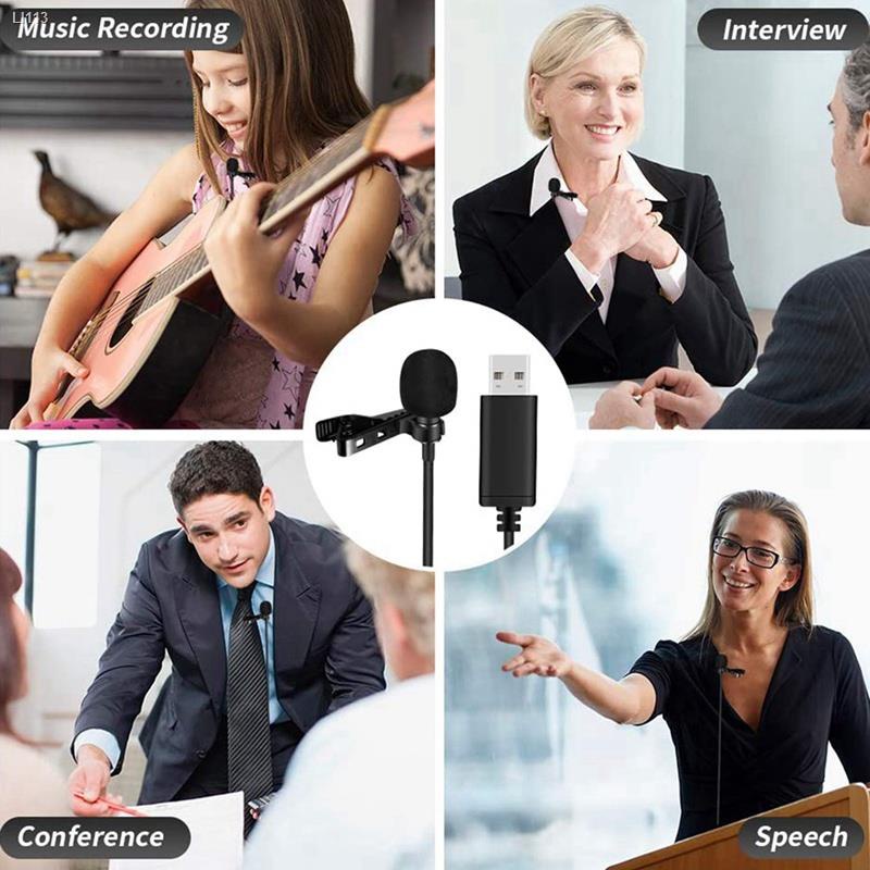■™℡Universal USB Microphone Lavalier Microphone Clip-on Computer Mic Plug and Play Omnidirectional Mic