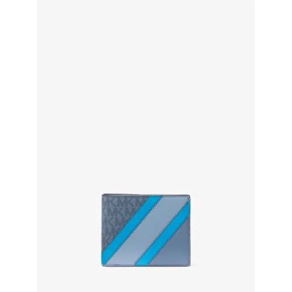 💥กระเป๋าสตางค์ใบสั้น mk #wallet  Michael KorsLogo And Faux Leather Stripe Wallet💰🔥