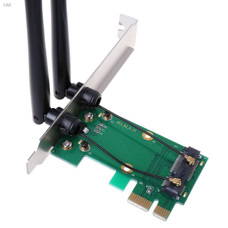 ✽❏tree Wireless Card WiFi Mini PCI-E Express to PCI-E Adapter 2 Antenna External PC