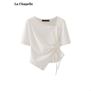 💞ขายใหญ่💞La Chapelle/La Chapelle การออกแบบที่ผิดปกติ Drawstring เสื้อยืดแขนสั้น Niche อเนกประสงค์สำหรับฤดูร้อน