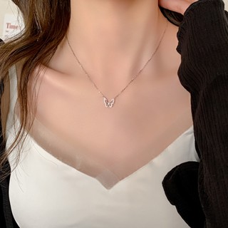 💞ขายใหญ่💞หรูหราเบาและสร้อยคอผีเสื้อสีเงินอเนกประสงค์ของผู้หญิงแฟชั่นระดับไฮเอนด์ที่สวยงามประณีตความรู้สึกสร้อยคออุปกรณ