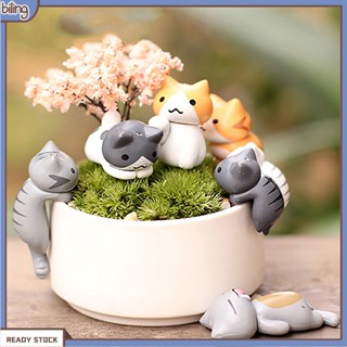 [biling] 6pcs Lovely Cartoon Cat Micro Landscape Garden Decorations Miniature Craft Decor