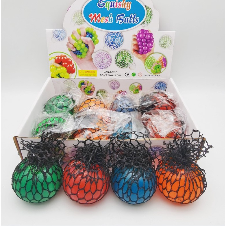 Squishy Mesh Ball Pectin ของเล่นบีบอัดเพื่อระบายและคลายการบีบอัดลูกองุ่นเปลี่ยนสี