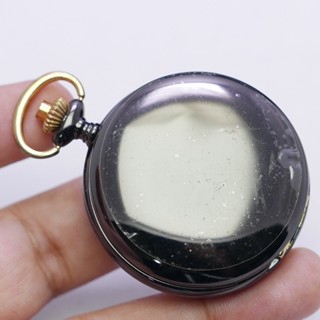 นาฬิกา Vintage มือสองญี่ปุ่น Pocket Watch นาฬิกาพกระบบQUARTZทรงกลม กรอบดำหน้าขาว หน้าปัด 44มม