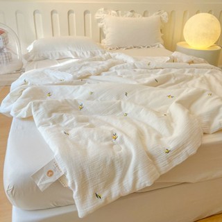 ❐◎Summer Super Soft Waxy Summer Quilt Washed Cotton Quilt Double Yarn Single Summer Cool Quilt ชุดสี่ชิ้น Cool Feeling Q