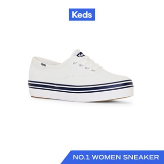 KEDS รองเท้าผ้าใบ มีส้น รุ่น THE PLATFORM CANVAS STRIPE FOXING สีขาว ( WF67373 )