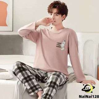 🤩Sleeptime (มี 7ลาย) ชุดนอนผู้ชายแขนยาวขายาว ชุดนอนผ้าคอตตอน ชุดนอนไซส์ใหญ่ pajamas【NaiNai 128】