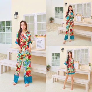 ชุดนอน Muslin pajamas [ โค้ด MUSSEP130 ลด 130 ฿] ชุดนอน  ซาติน Silk Satin ผ้านุ่มลื่น ใส่สบาย ( รุ่น T1046,N1046,P1046 )