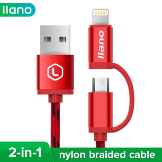 Llano 2-in-1 สายเคเบิลไนล่อนถัก Lightning + Micro USB 1.2 เมตร สําหรับ Android Phone