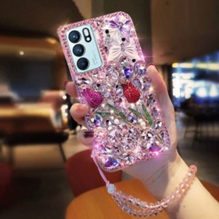 เคสโทรศัพท์มือถือ กันกระแทก ประดับเพชร ลายดอกกุหลาบ สร้างสรรค์ สําหรับ Oppo Reno6 Reno6Pro+