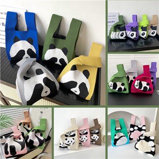 ◐ஐGiant Panda Family Vest Bag Trendy Knitting Handbag Woven Shoulder Hand Large Capacity Female