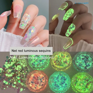 Calciummj 1 Box Luminous Nail Sequins Women Fluorescent Nail Glitter Flake Nails Art Decoration