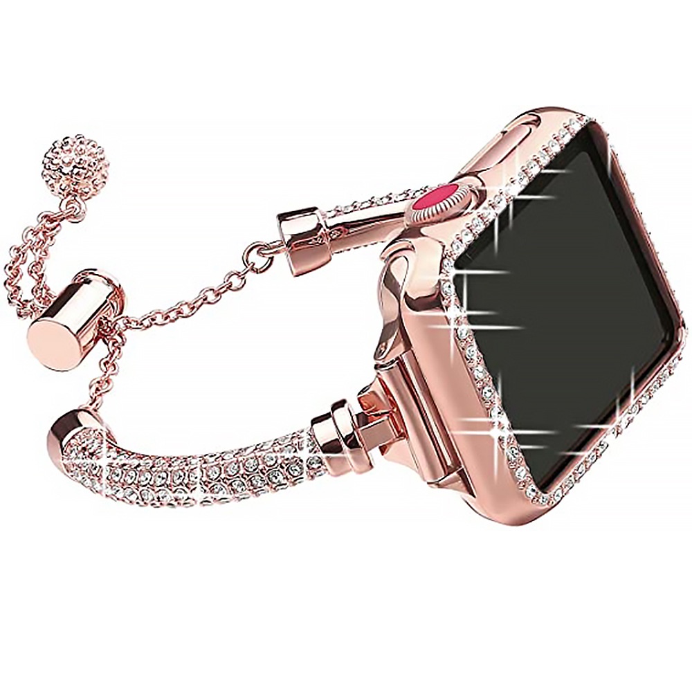 ☍◐Bling Band with case for Apple Watch Strap 38mm 40mm 41mm 42mm 44mm 45mm Women Metal Bracelet for iWatch 7 6 5 4 3 2 1